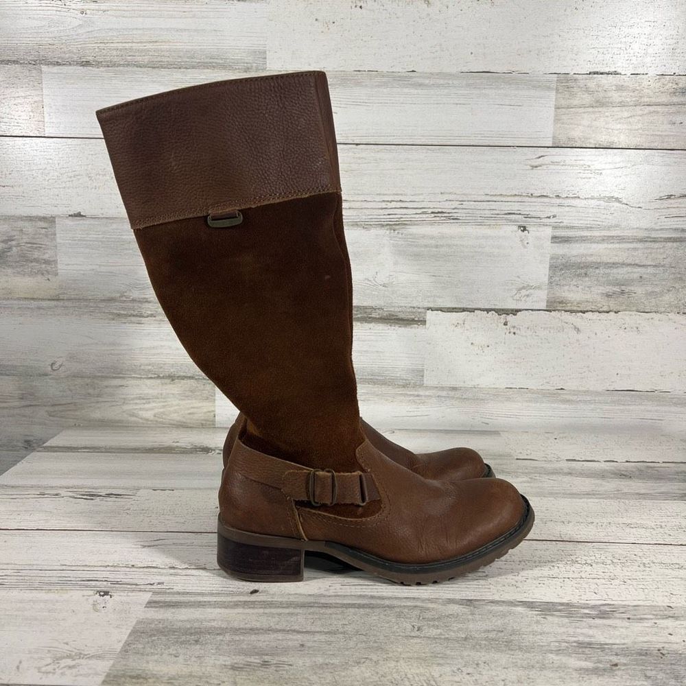 Kohls Womens Tall Carlota Brown Leather Suede Boots Side Zipper Size 6.5M
